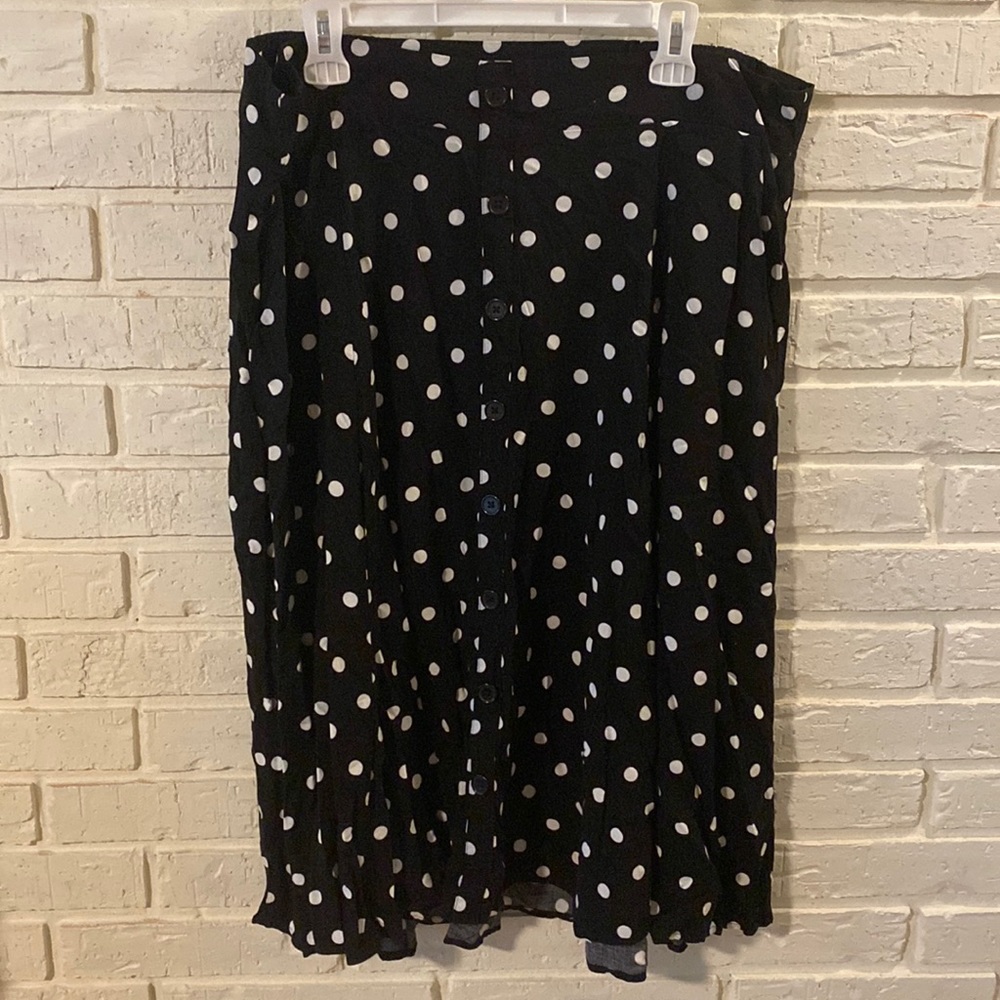 Black & White Polka Dot Challis Button Midi Skirt